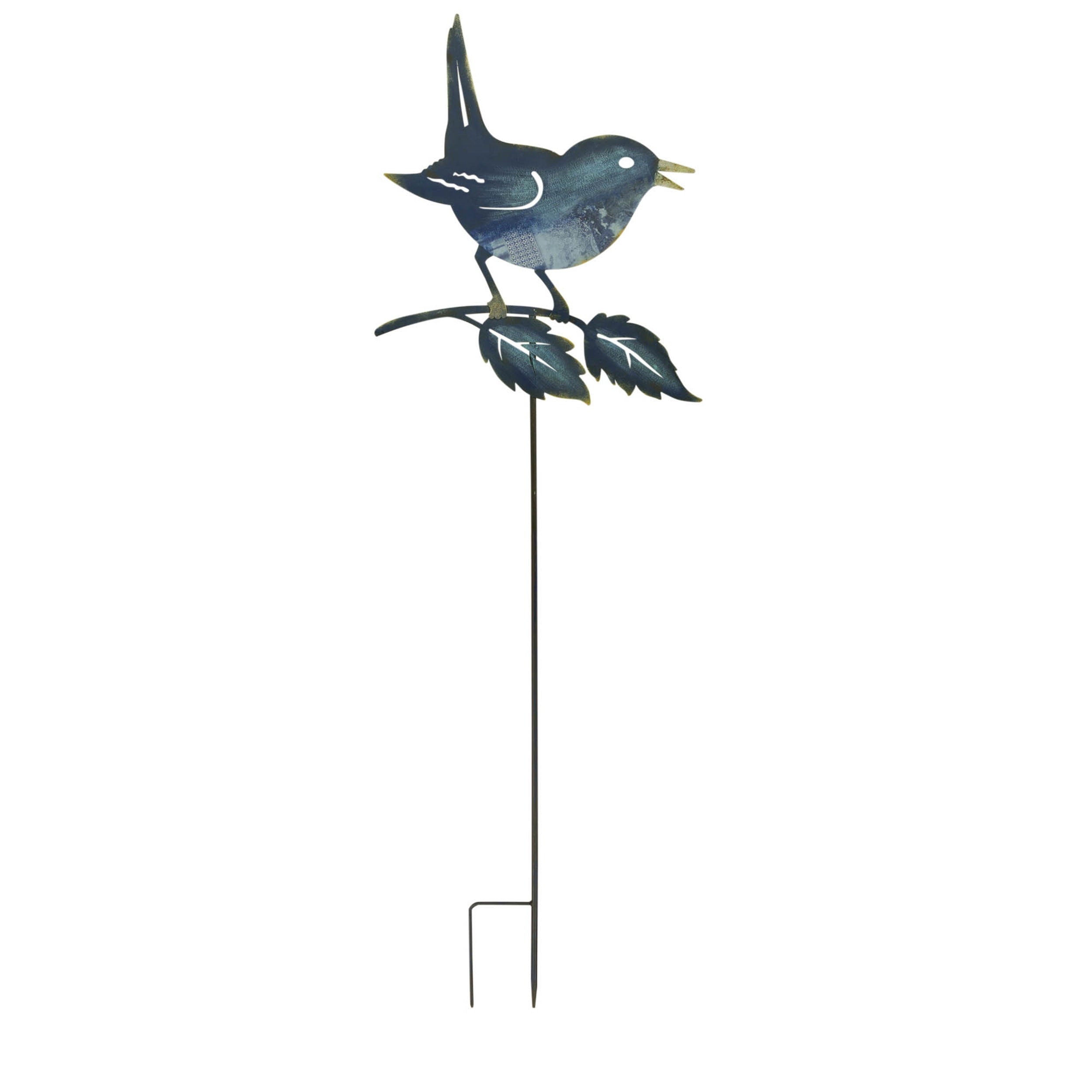 Set of 2 Iron Bird Cut Out and Flower Garden Stakes