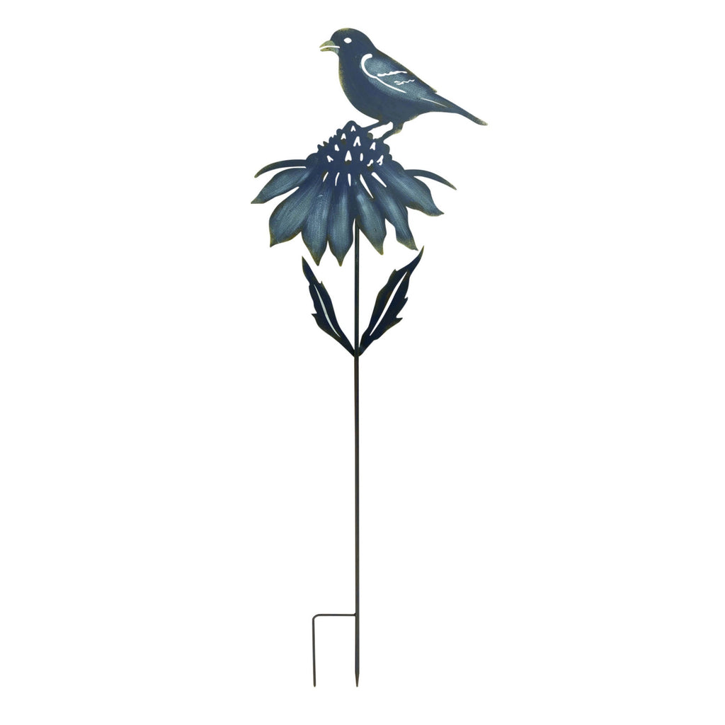 Set of 2 Iron Bird Cut Out and Flower Garden Stakes