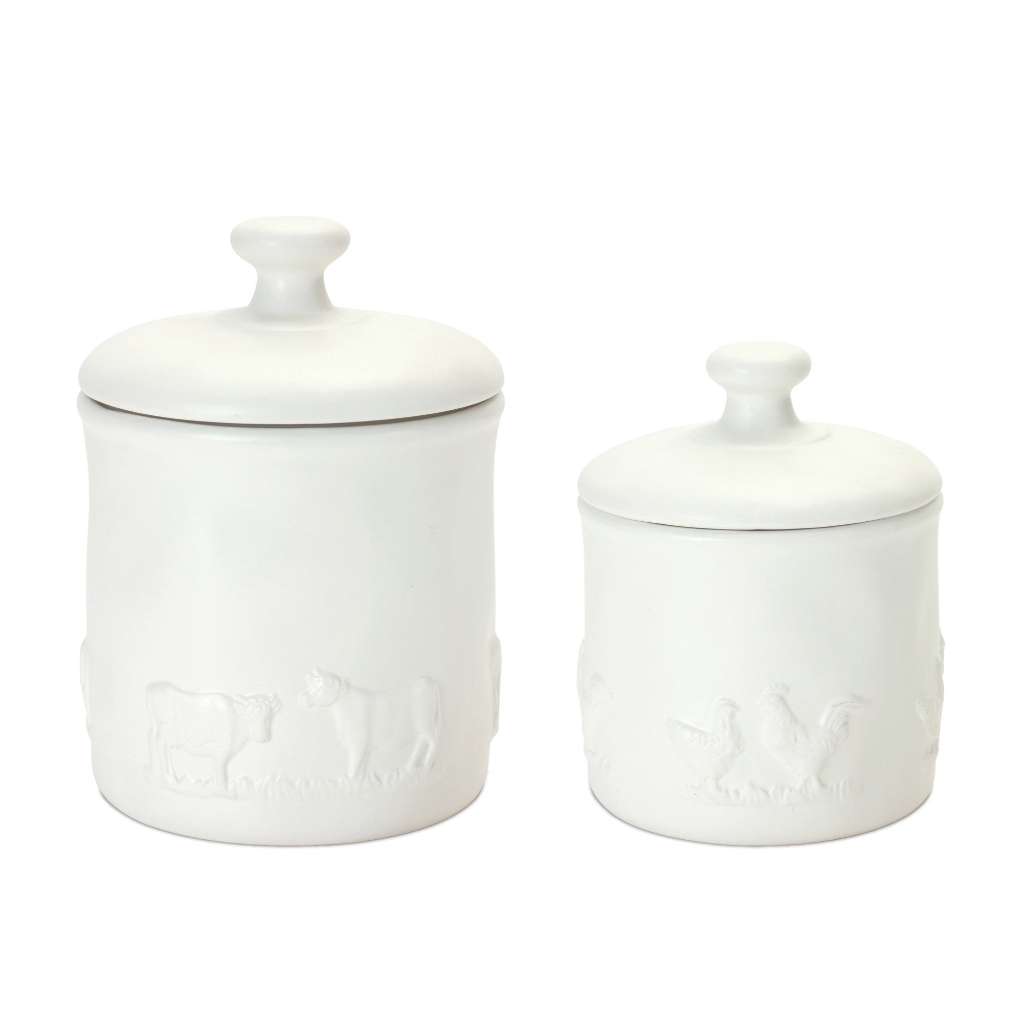 Set of 2 Farmhouse Ceramic Farm Animal Canister Set
