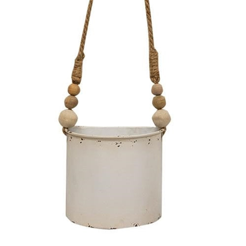 Set of 2 Shabby Chic Half Round Planters With Jute Hangers