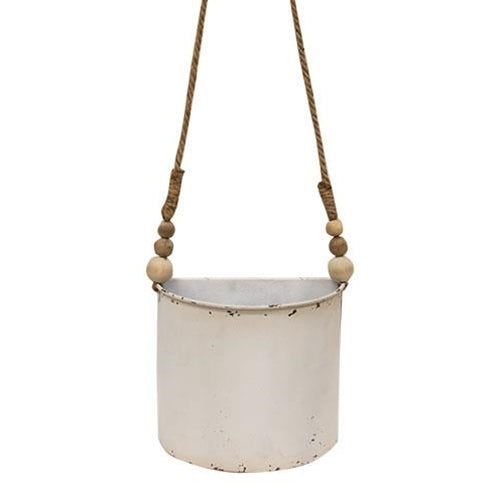 Set of 2 Shabby Chic Half Round Planters With Jute Hangers