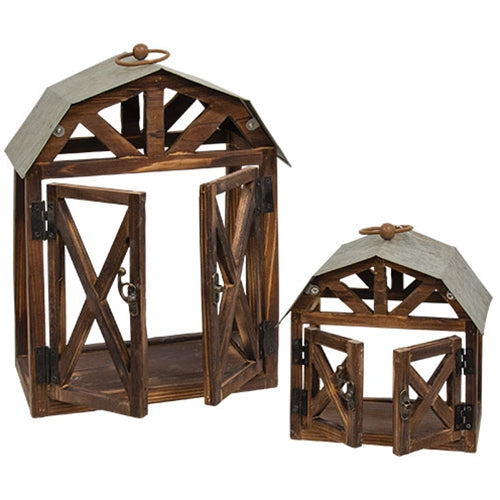 Set of 2 Rustic Barn-Style Lanterns