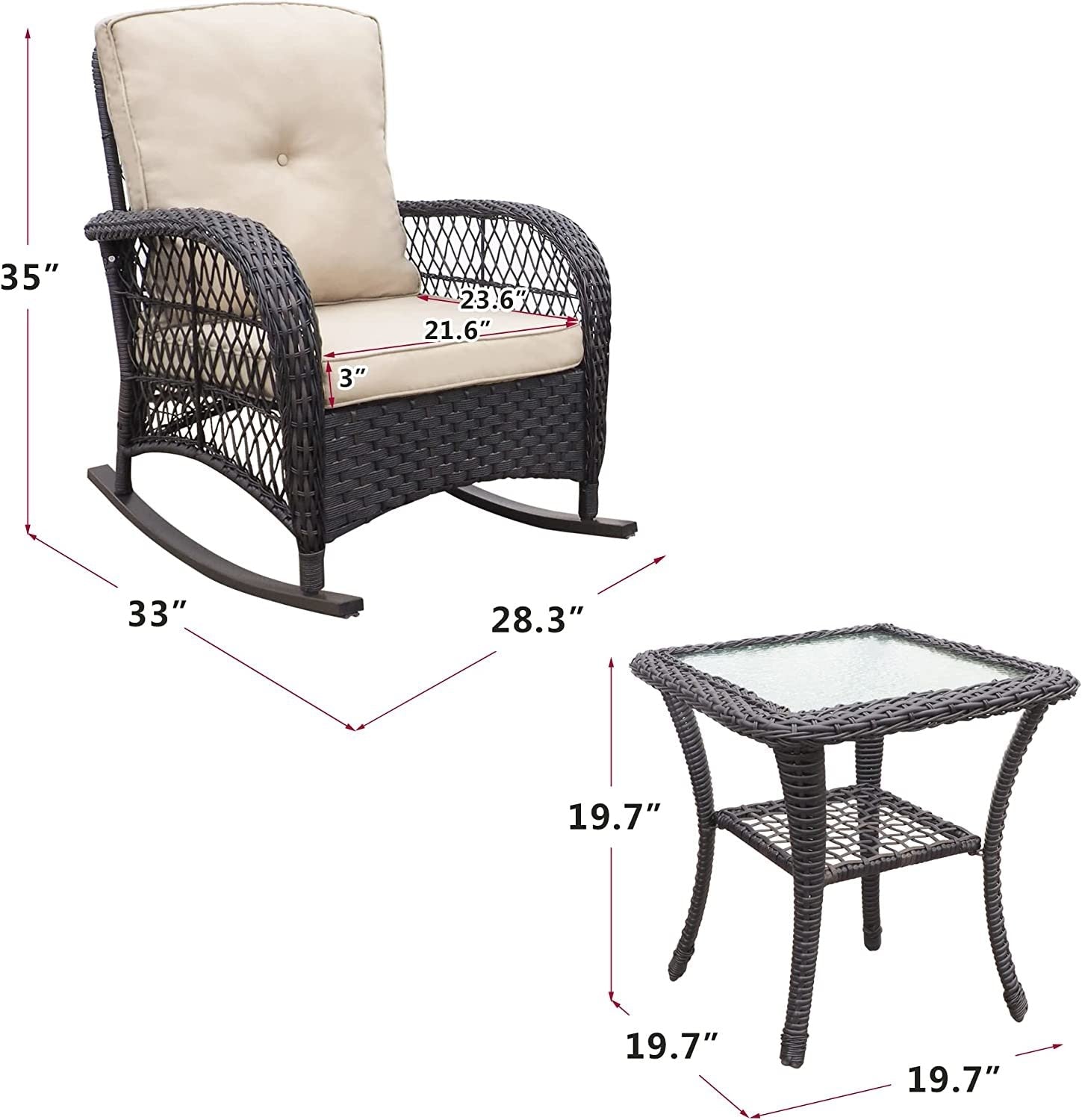 3 Pieces Elegant Wicker Patio Bistro Conversation Sets for Backyard