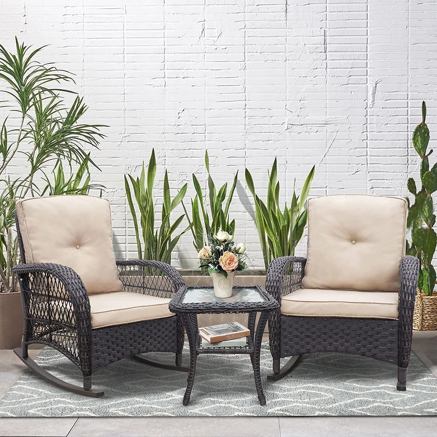 3 Pieces Elegant Wicker Patio Bistro Conversation Sets for Backyard